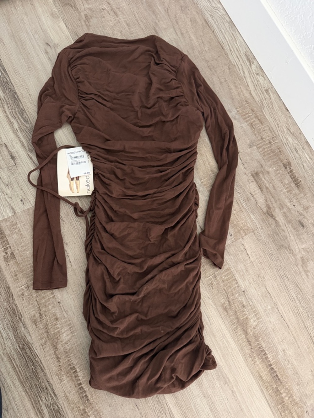 NAK Brown Ruched Long Sleeve Bodycon Dress- brand new